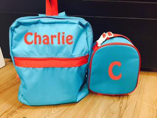 Large Blue Red Backpack: Red Name