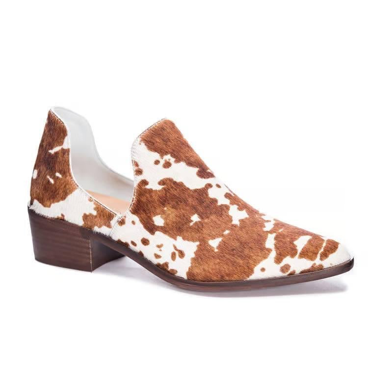 Bethany: Fortune Cow Print Booties