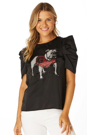 BULLDOG: Sequin Bling Black Top