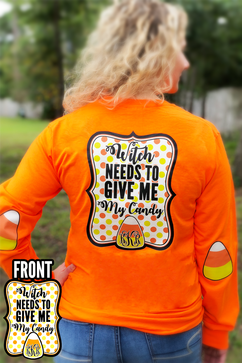 Witch Needs to Elbow Patch Long Sleeved Shirt: Orange