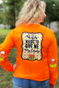Witch Needs to Elbow Patch Long Sleeved Shirt: Orange