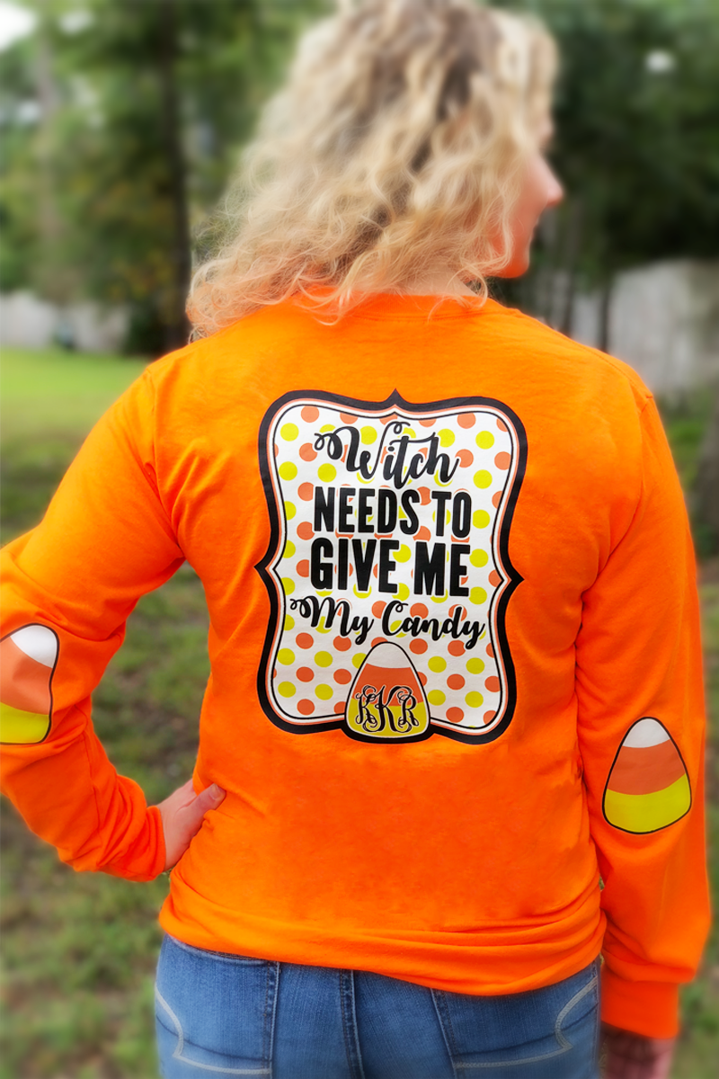 Witch Needs to Elbow Patch Long Sleeved Shirt: Orange