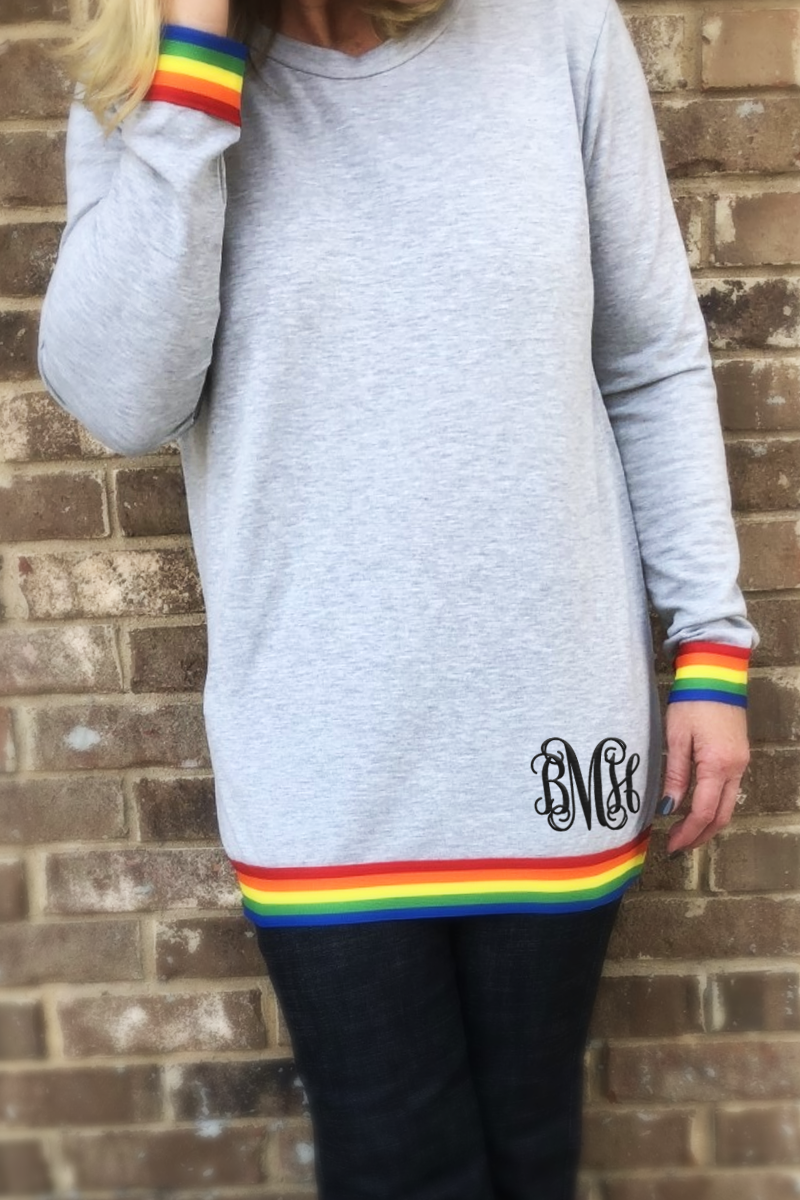 Monogram Colorful Striped Long Sleeved Tee