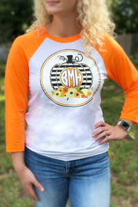 Preppy Pumpkin: Raglan Tee: Orange
