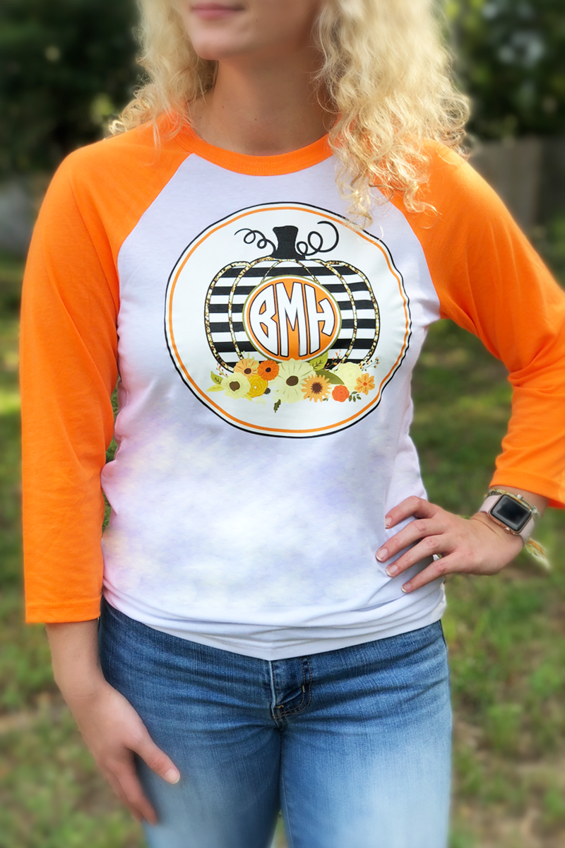 Preppy Pumpkin: Raglan Tee: Orange