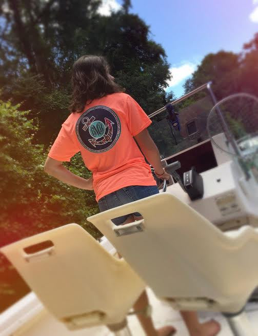Anchors Away Monogram T-Shirt: Neon Heather Coral