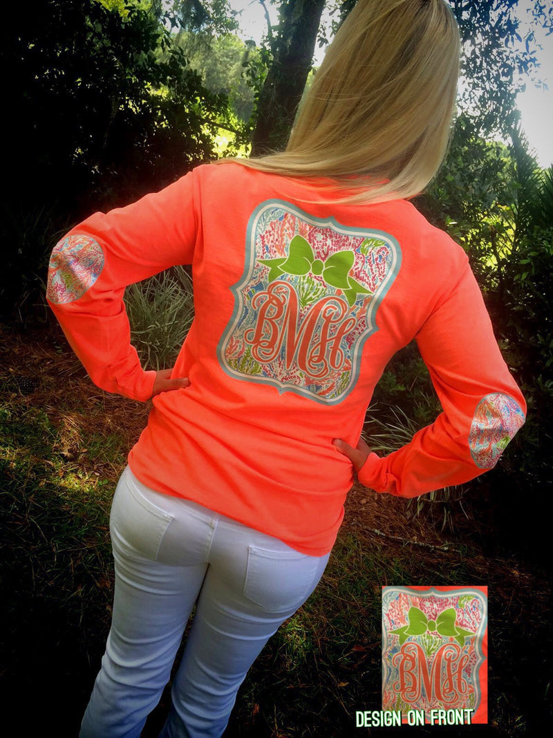 Bow-tiful Monogram Elbow Pad: Neon Coral