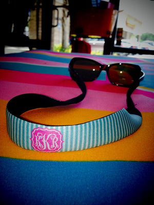Monogram Croakies: Aqua Seersucker