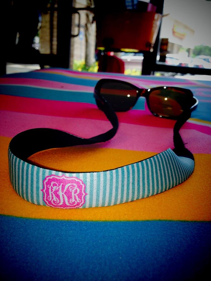 Monogram Croakies: Aqua Seersucker
