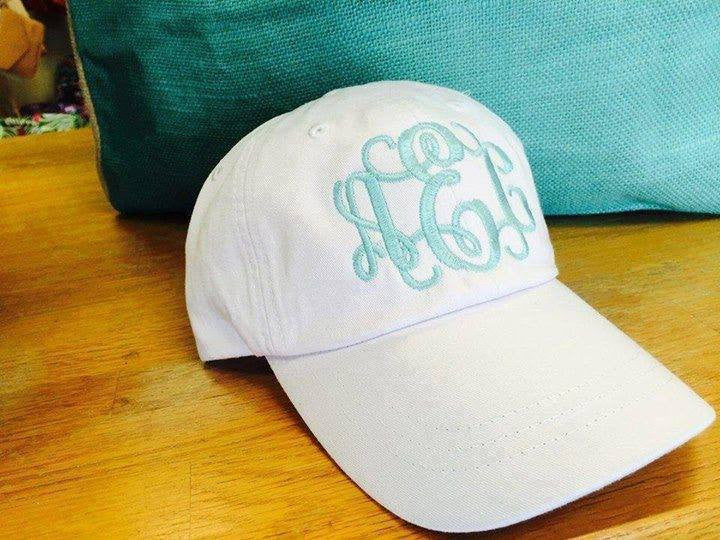 Monogram Baseball Hat: White/ Seafoam Vine