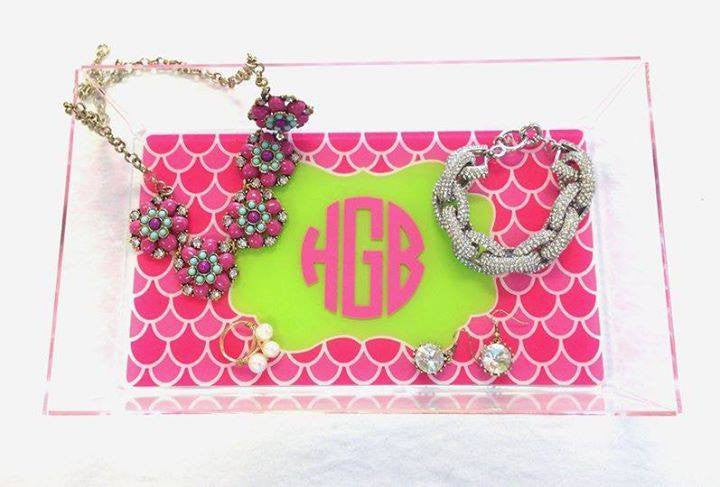 Monogram Jewelry Tray: Pink/ Lime Green