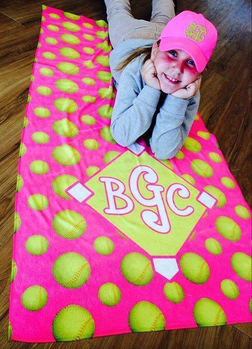 Beach Towel: Softball/ Neon Pink