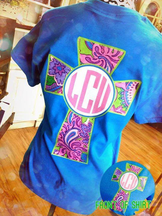 Colorful Cross Custom Monogram Long Sleeve T-Shirt: Sapphire Blue