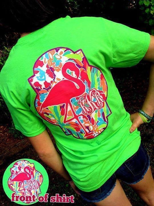 Custom Flammin' Flamingo Monogram Shirt: Lime