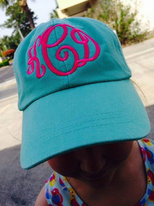 Monogram Baseball Hat: Seafoam/ Hot Pink Interlocking