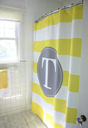 Monogram Shower Curtain: Yellow/ White Stripe: Grey