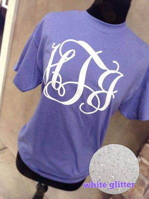 Classic Monogram Short Sleeve T-shirt: Purple/ White Glitter