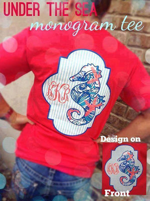 Coral Seahorse Custom Monogram Tshirt