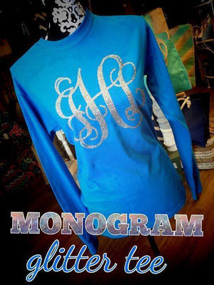 Monogram Long Sleeve Shirt: Sapphire/ Silver Glitter