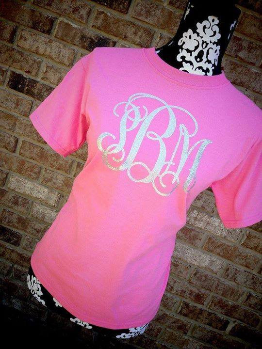 Classic Monogram Short Sleeve T-shirt: Light Pink/ Silver Glitter – KK's