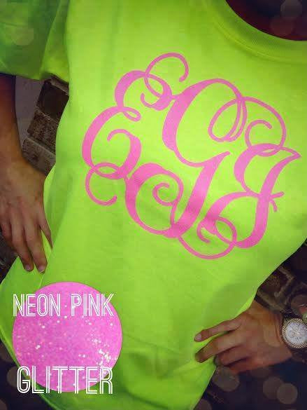 Classic Monogram Short Sleeve T-shirt: Yellow/ Neon Pink Glitter