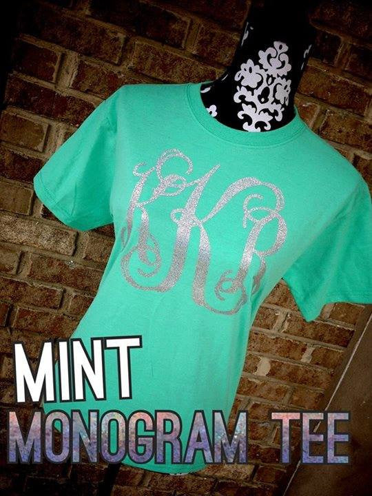 Classic Monogram Short Sleeve T-shirt: Mint/ Silver Glitter