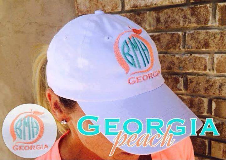 Monogram Baseball Hat: White/ Peach State Pride