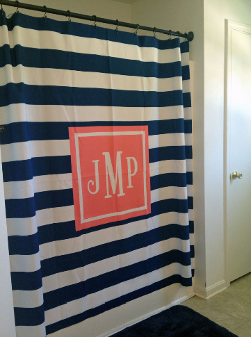 Monogram Shower Curtain: Navy/ White Stripe