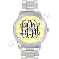 Yellow/ White Chevron Watch: Navy/ Vine