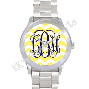 Yellow/ White Chevron Watch: Navy/ Vine
