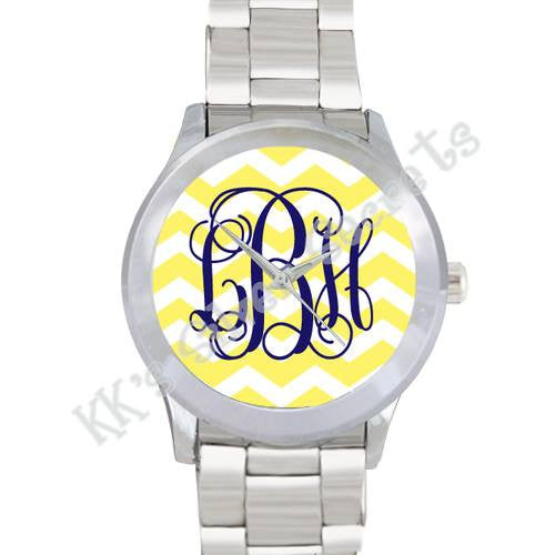 Yellow/ White Chevron Watch: Navy/ Vine