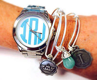 Monogram Watch: White face/Turquoise Circle Monogram