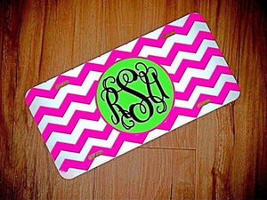 License Plate: Hot Pink & White Chevron/ Lime Green