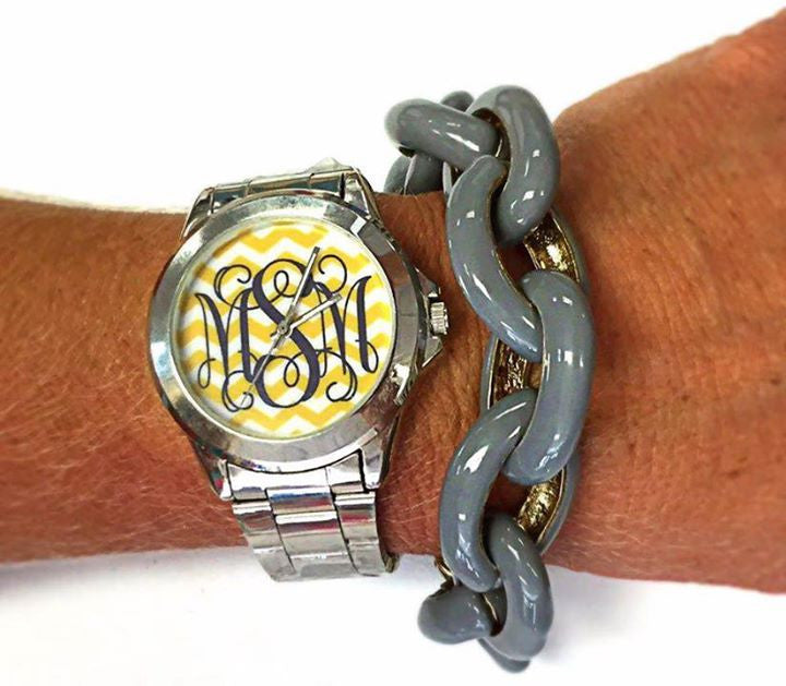 Chevron Monogram Watch: Yellow/ Charcoal Grey