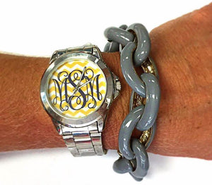 Chevron Monogram Watch: Yellow/ Charcoal Grey