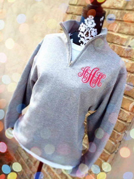 Quarter Zip Sweatshirt: Light Ash/ Pink