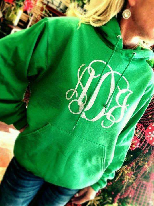 Monogram Hoodie: Green/ White Glitter