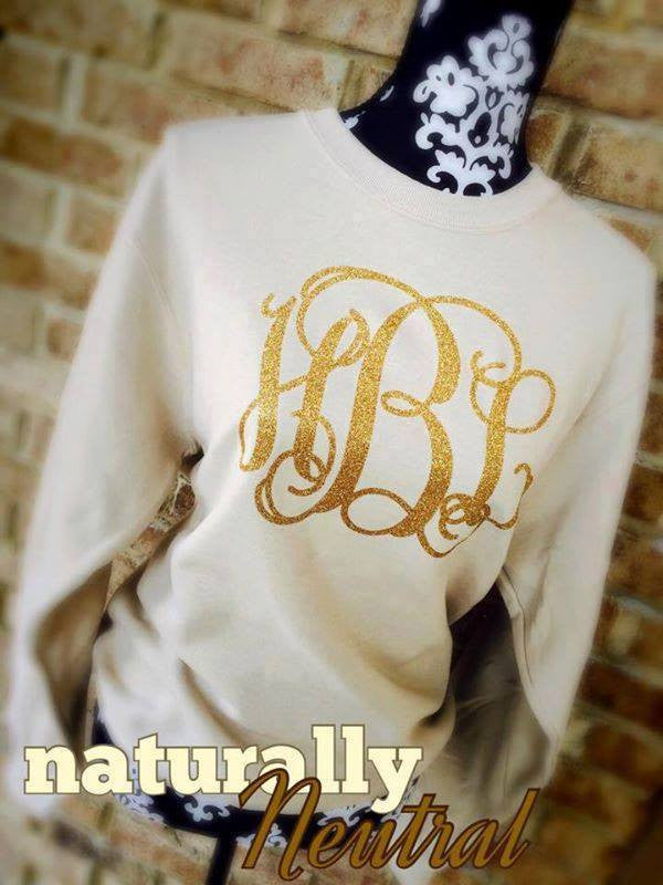 kkssilversecrets Monogram Sweatshirt: Neutral/ Gold Glitter 2x / Gold