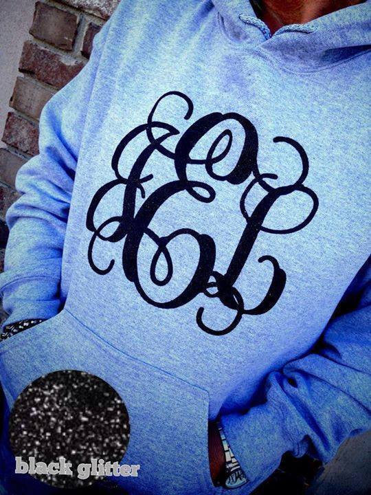 Monogram Hoodie: Gray/ Black Glitter