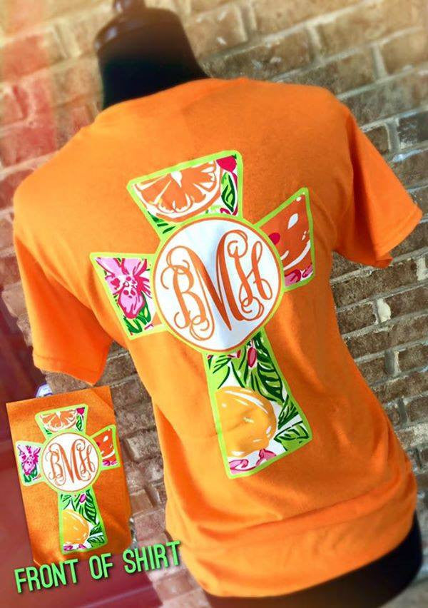 ORANGE YOU GLAD Monogram Cross Tshirt!