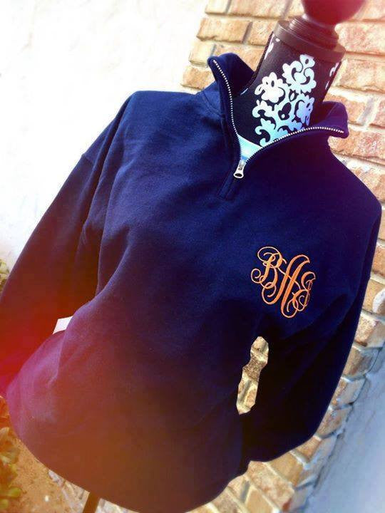 Quarter Zip Sweatshirt: Navy/ Orange