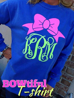 Monogram Long Sleeve Shirt: Bow Neon/ Glitter