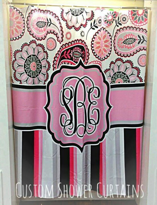 Monogram Shower Curtain: Paisley/ Stripe