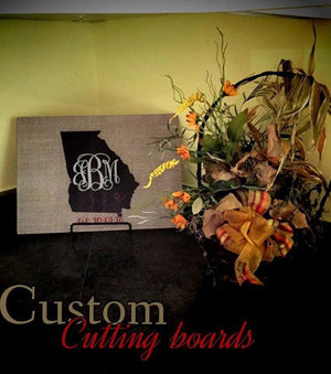 Monogram Cutting Board: Faux Burlap