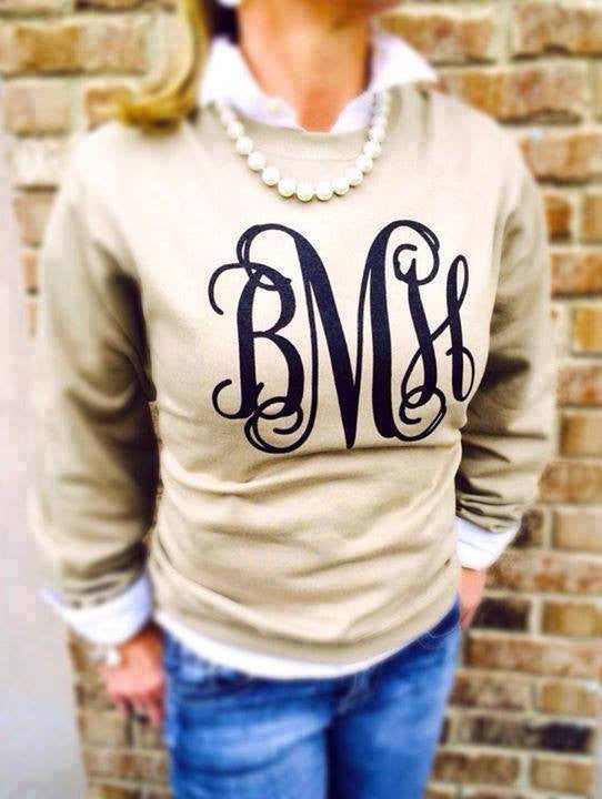 Monogram Sweatshirt: Naturally Neurtal/ Black Glitter