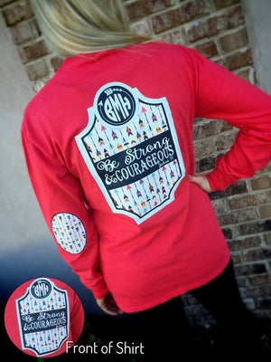 Be Strong & Courageous Elbow Patch RED Long Sleeve Shirt