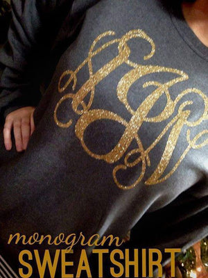 Monogram Sweatshirt: Charcoal Gray/ Gold Glitter