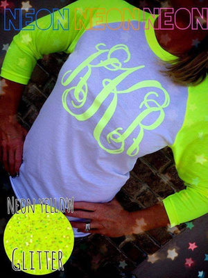 Monogram Baseball Tee: Neon Yellow/ Neon Yellow Glitter