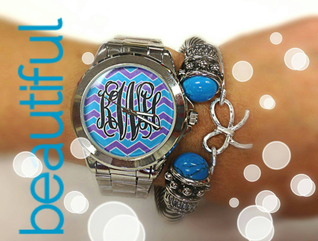 Purple/ Aqua Chevron Watch: Black