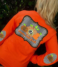 Happy Fall Yall Monogram Elbow Patch Long Sleeve Shirt: Pumpkin Patch